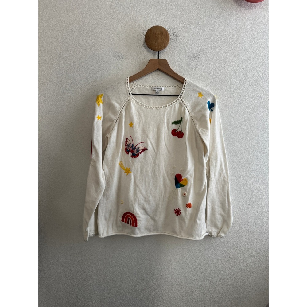 Johnny Was Embroidered Cotton Cashmere Sweater Butterfly Rainbow Size Small